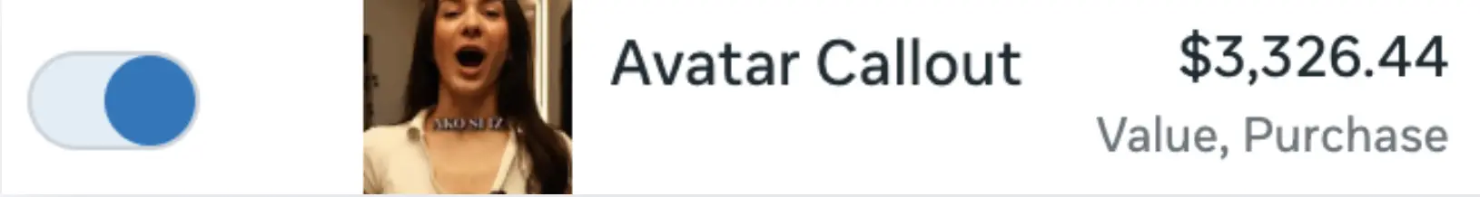 Kreativa „Avatar Callout“ sa 3.326,44 $ vrednosti kupovina